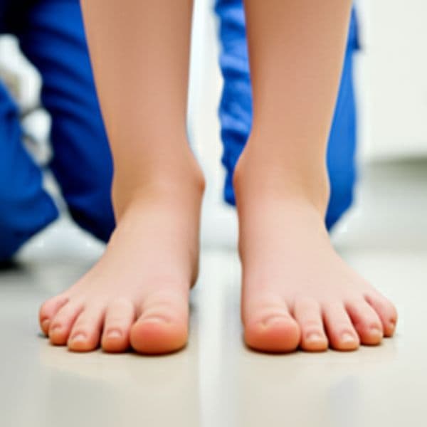 Podiatrist assessing a child's foot alignment