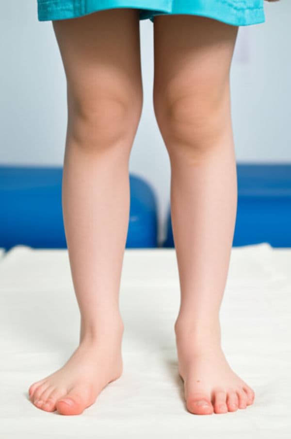 Podiatrist assessing a child's knee alignment