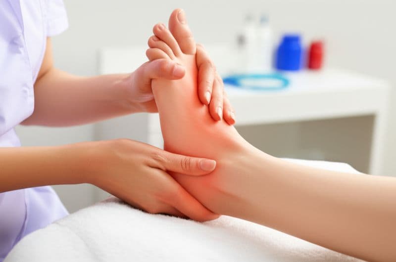 Person experiencing foot and lower limb pain