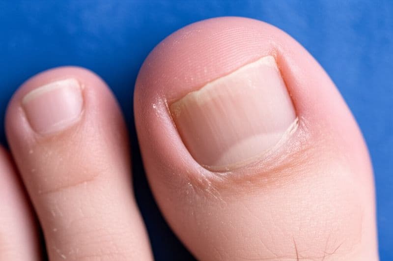 Close-up showing symptoms of an ingrown toenail