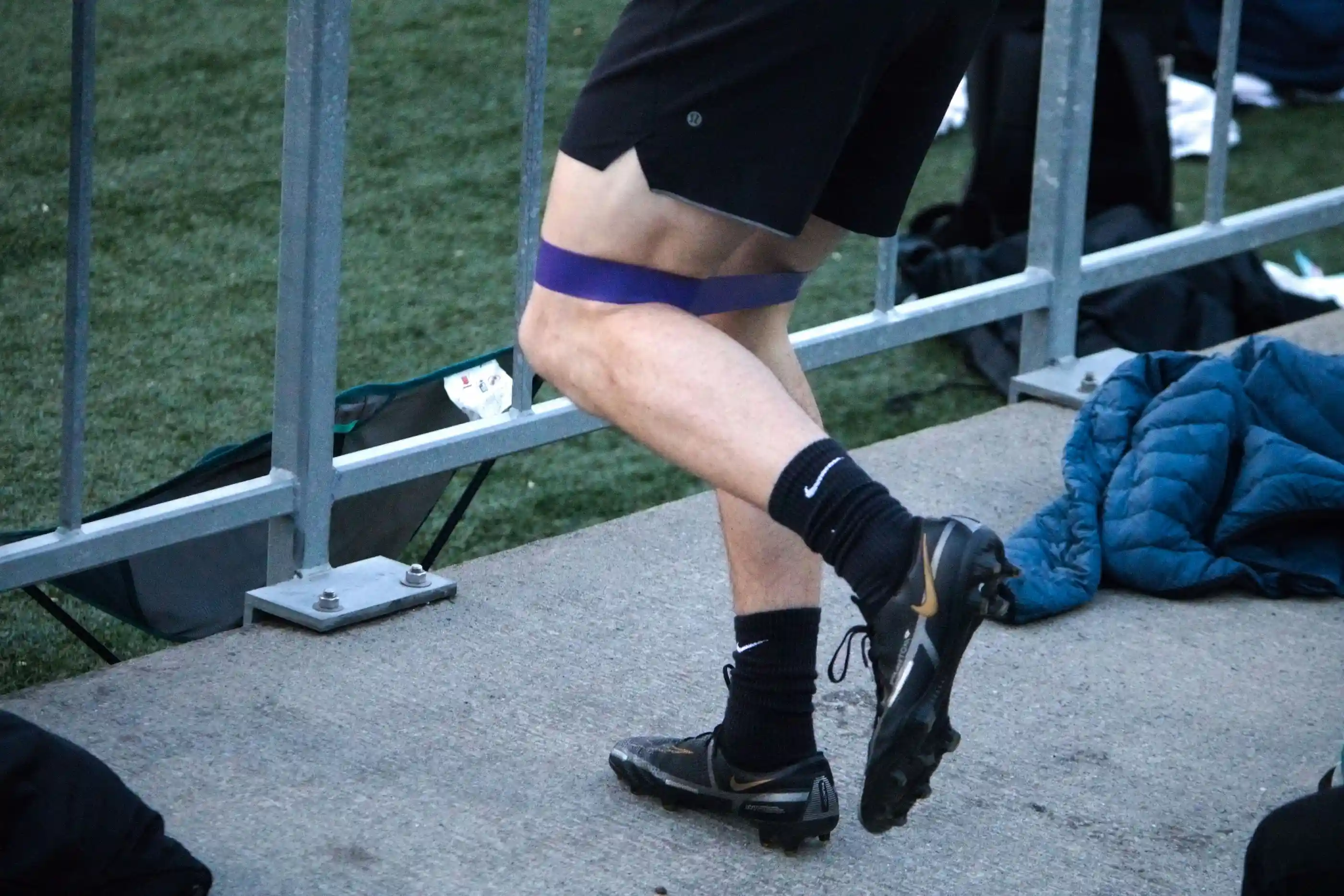 Athlete's lower leg with resistance band during training