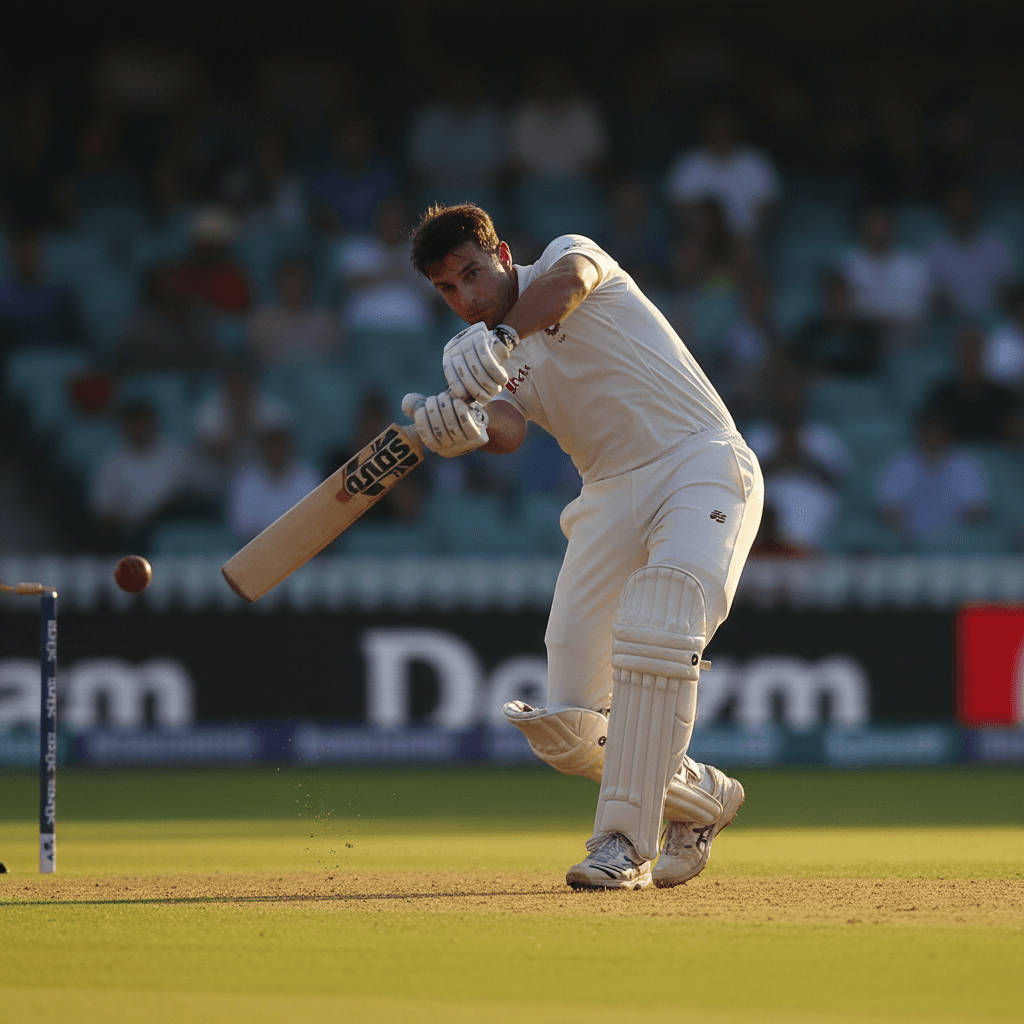 Cricket batsman playing a shot on pitch