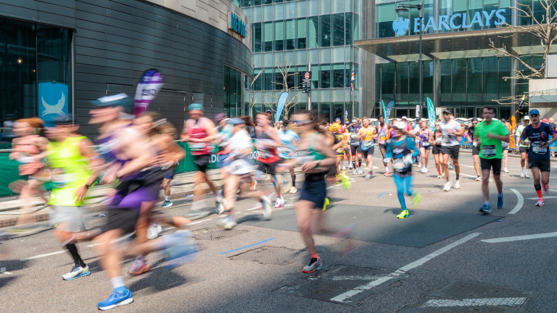 Runners participating in a marathon on a city street