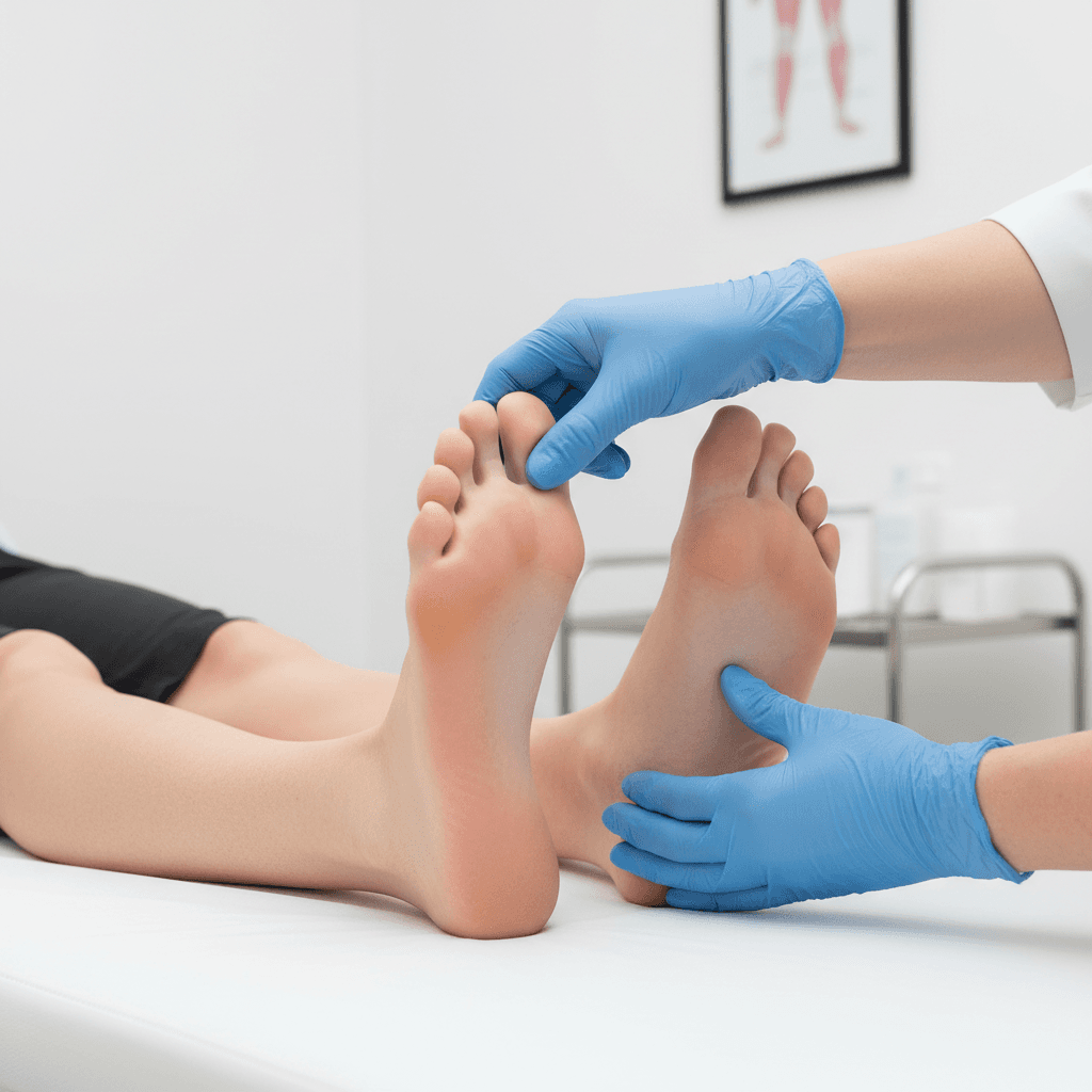 Podiatrist examining a patient feet for flat feet