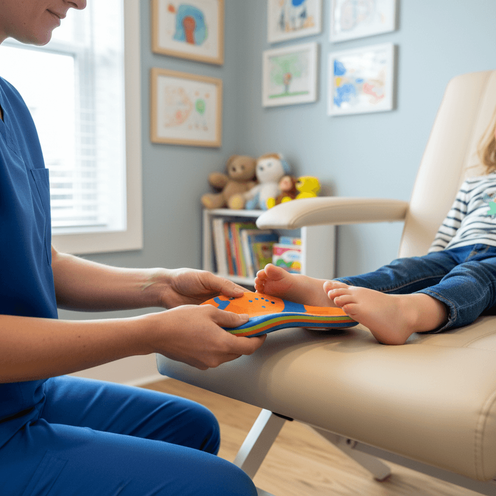 Child being fitted with custom orthotics