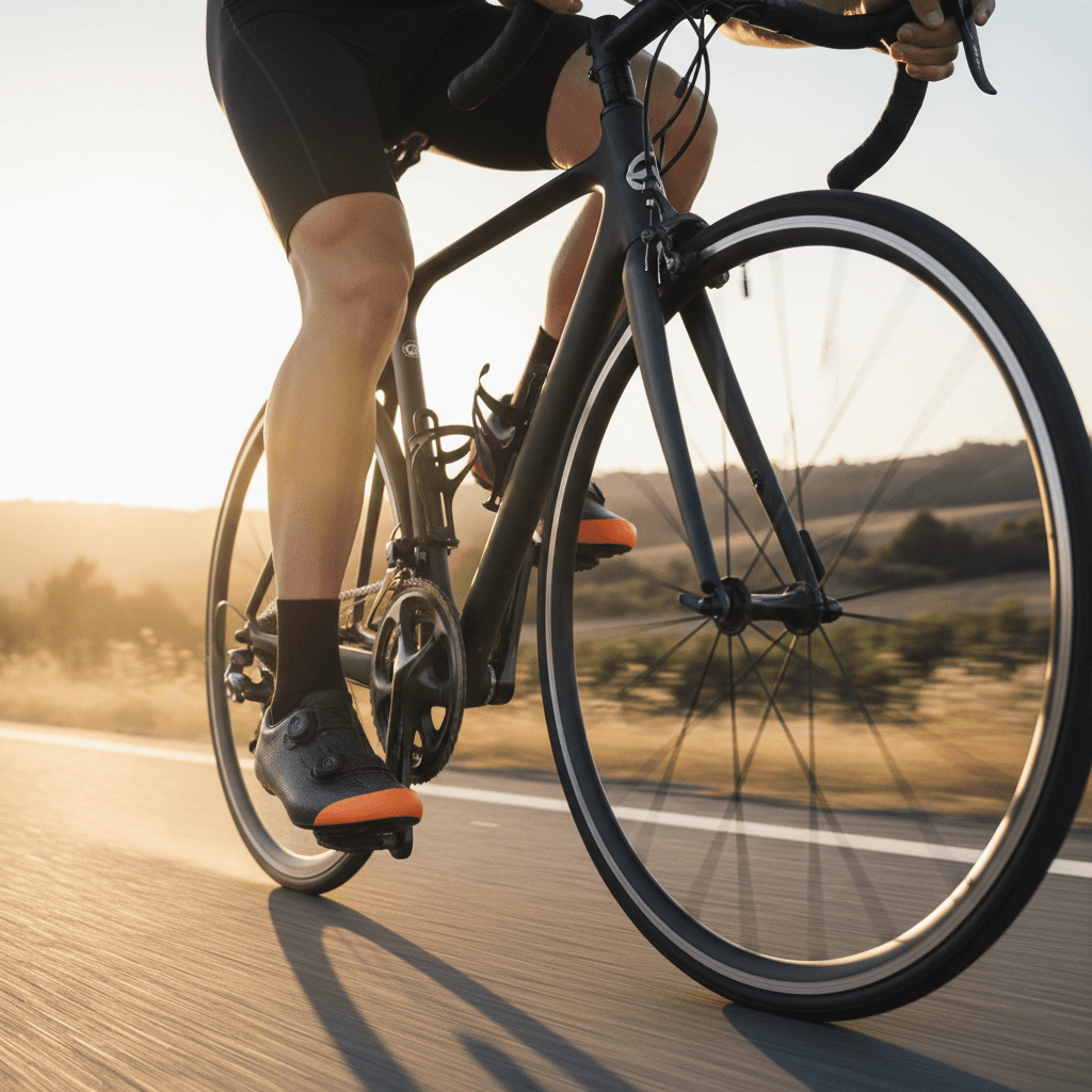 Cyclist pedaling on a road bike